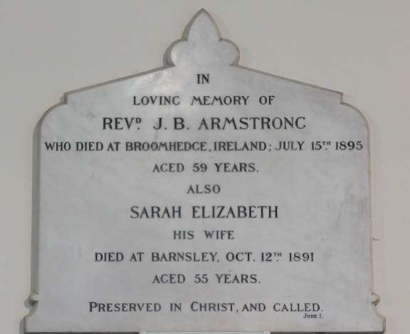 Memorial commemorating Rev JB Armstrong, a minister at Bethesda New Connexional Chapel, Gateshead.