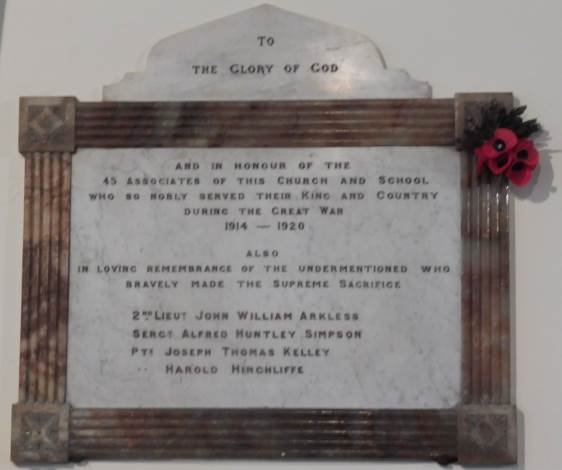 Great War Memorial commemorating the soldiers killed in action from the congregation of Whitehall Road Methodist Church, Bensham, Gateshead.