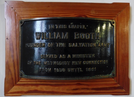 Plaque commemorating William Booth, founder of the Salvation Army, was the minister at Bethesda New Connexion Chapel, Gateshead.