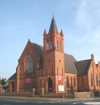 Whitehall Road Methodist Church in Bensham, Gateshead, as seen from the junction with Coatsworth Road.