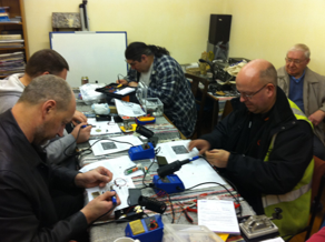 The Angel of the North Radio Club working on a project at Whitehall Road Methodist Church in Bensham, Gateshead.