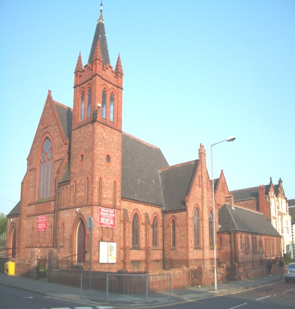 Whitehall Road Methodist Church in Bensham, Gateshead, as seen from the junction with Coatsworth Road.